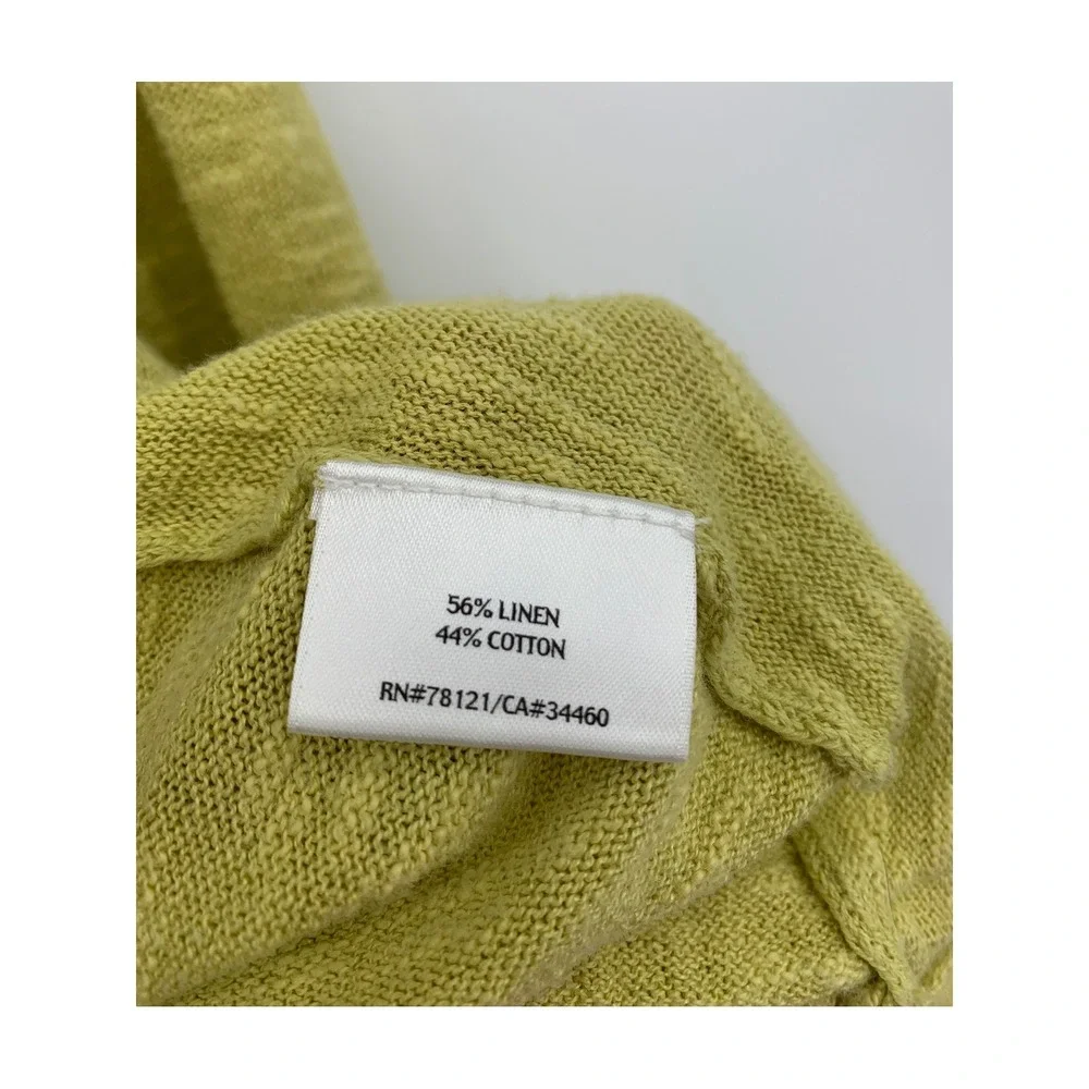 Eileen Fisher Sweater Large Petite Green Cardigan Linen Blend Open Drape Pocket